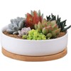 WEIYON-6.29 inchSucculent Planter Ceramic with Bamboo Tray, Modern White Ceramic