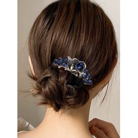 Missgrace Blue Simple Bride Wedding Prom Sparkling Side Hair Comb Crystal Rhinestones Flower Hair Comb Clips Bridal Hair Accessories Hair Piece for Women (Blue)