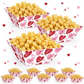 Marspark 12 Pcs Valentine Popcorn Bowl Red Heart Treat Snack Boxes Popcorn Containers Disposable Valentines Food Tray Party Supplies Galentines Decoration for Movie Night Wedding Decorations