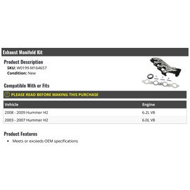 Marketplace Auto Parts Exhaust Manifold Kit - Compatible with 2003-2009 Hummer H2 6.0L 6.2L V8