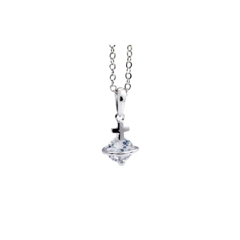 Pendant Necklace with Zirconia on Saturn Inspired Cross Silver Gold,