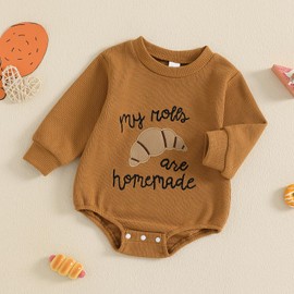 Honganda Baby Boy Girl Thanksgiving Outfit My Rolls are Handmade Turkey Romper Sweatshirt Onesie Fall One Piece Clothes (Brown, 3-6 Months)
