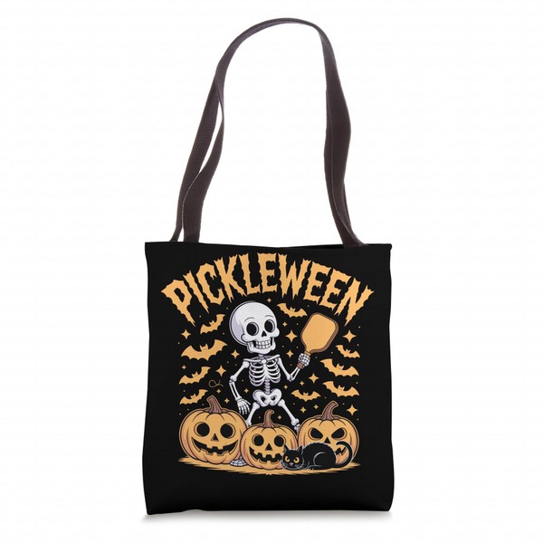 Pickleween Pickleball Player Funny Halloween Skeleton Tote Bag