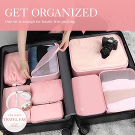 HOTOR Packing Cubes for Suitcases - 8 Pieces, Light Packing Cubes for Travel, Premium Suitcase Organizer Bags Set, Space-Saving Luggage Organizers, Water-Resistant Travel Essentials, Pink