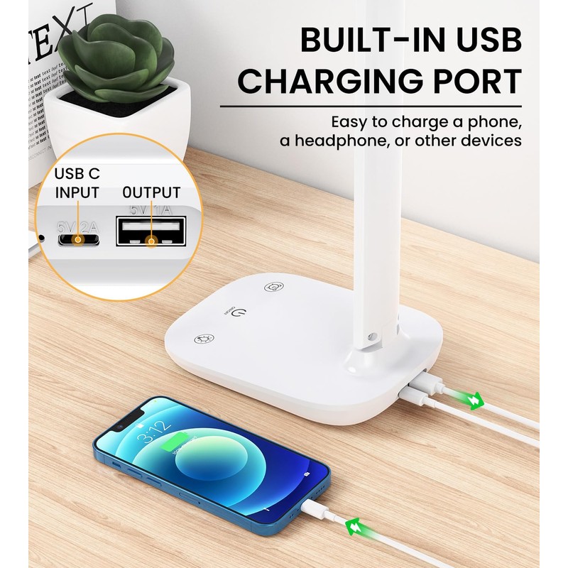 Desk Lamp, LED Dimmable Table Lamp, 5 Colours, 15%-100% Continuous