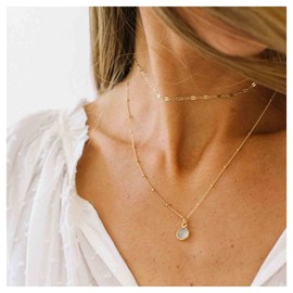 Yheakne Boho Layered Opal Moonstone Necklace Choker Gold Round Opalite Necklace Clear Quartz Necklace Faceted Crystal Pendant Necklace Chain Jewellery for Women and Girls
