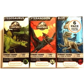 SMARTCARE Jurassic World Pocket Facial Tissue Featuring Triceratops, Baryonyx, and Stiggy - 6 Pack