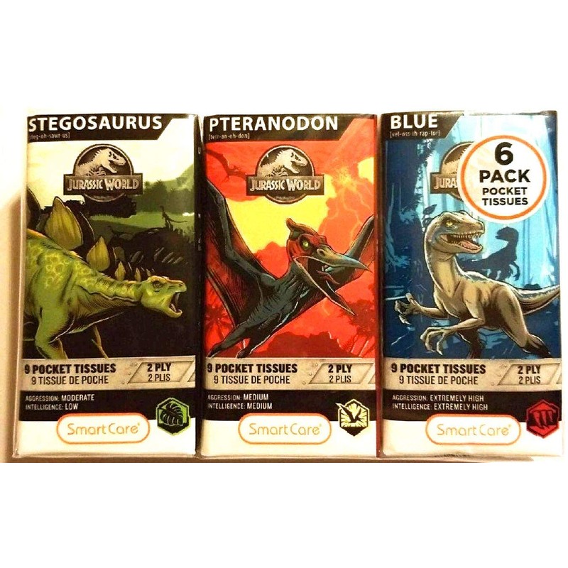 SMARTCARE Jurassic World Pocket Facial Tissue Featuring Triceratops, Baryonyx, and