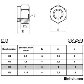 ORTAVA M6 Nuts Stainless Steel, Hex Nuts M6 DIN 985, 30 Pieces Locking Nuts Stainless Steel A2 V2A M6 Nuts, Self-Locking Nuts, Stop Nuts, Lock Nuts Set (Black)