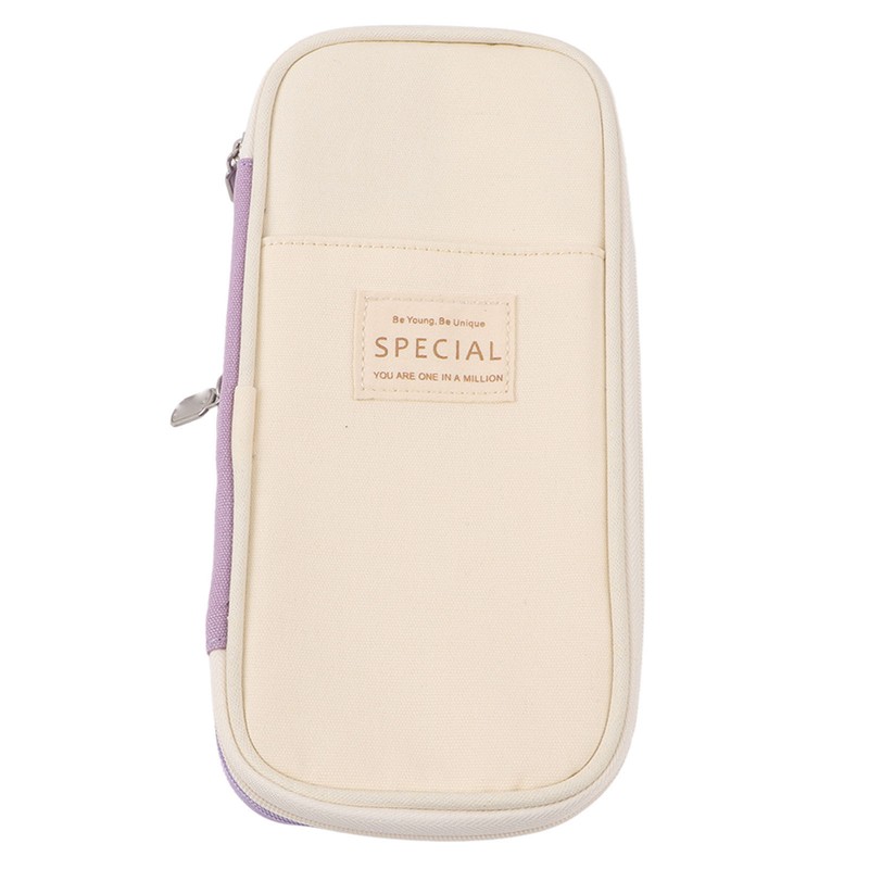 Large Pen Bag Simple Style Canvas Mesh Pockets Pen Slots