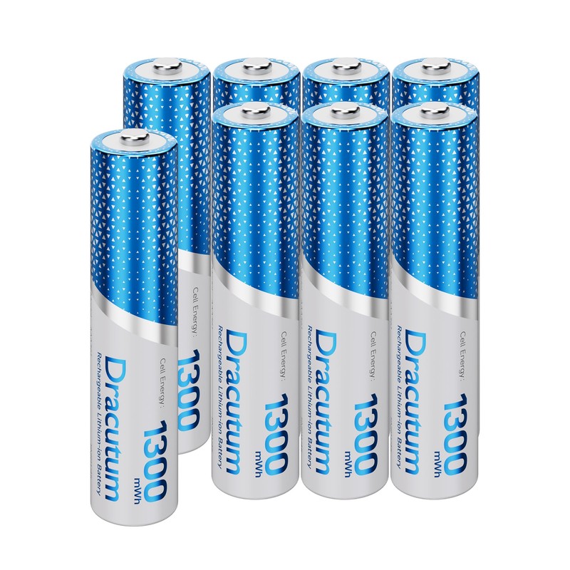 Dracutum Rechargeable AAA Batteries 8 Pack, 1300mWh High Capacity 1.5V
