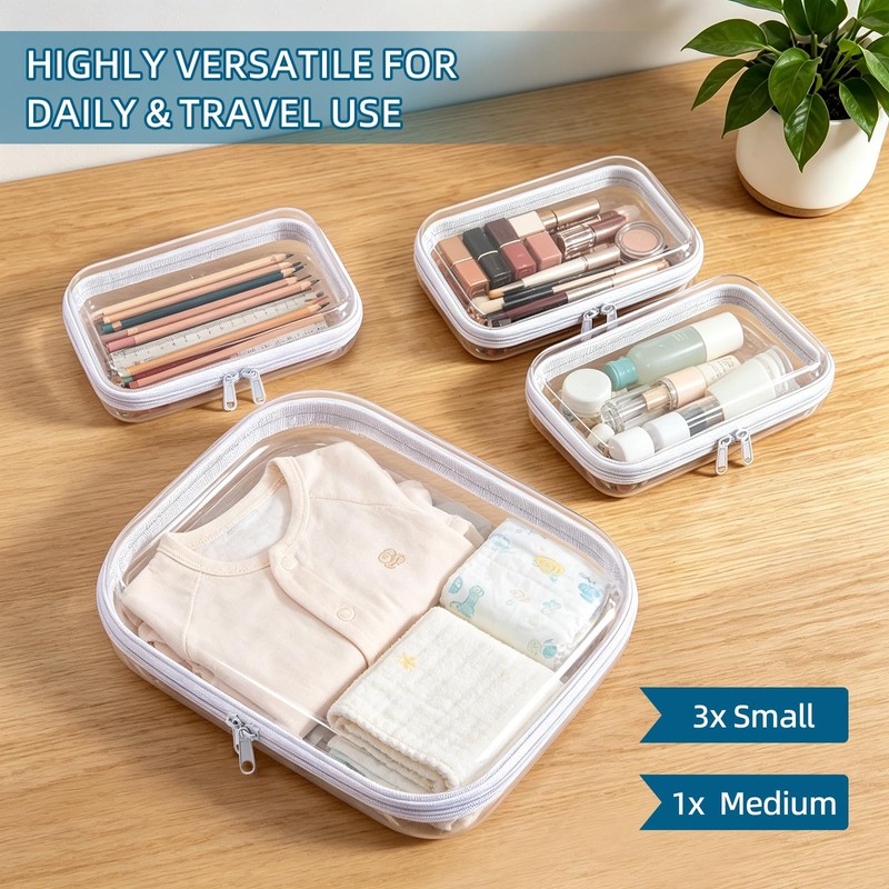 4 Pack Clear Bags Hard Shell Zipper Case for Pencil