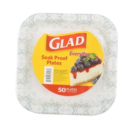 Glad Square Disposable Paper Plates with Gray Victorian Print|Soak /Cut-Proof, Microwaveable Heavy Duty, Disposable , 7 Inches, 50 Count|Square Party plates Bulk