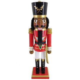 Nutcracker Ballet Gifts African American Santa Wooden Nutcracker Figurine, Wooden Figures Decorations Ornaments, Christmas Holiday Decor, 14 inch