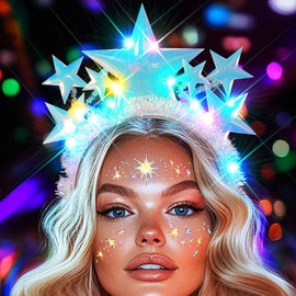 GORTIN Light up Star Headband Silver Glowing LED Headbands Star Costume Headpiece Hair Accessories for Women (D-Colorful, Free size)