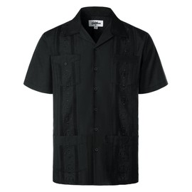 VATPAVE Mens Embroidered Cuban Guayabera Shirts Casual Button Down Short Sleeve Beach Shirts 3X-Large Black Vacation
