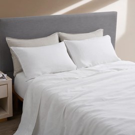 DAPU 100% Linen Flat Sheet Pure Linen Sheet from Normandy, French Flax Flat Sheet with Stone Washed Ultra Soft, Breathable and Durable - 1 Piece Linen Flat Sheet Only (Queen, White)