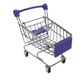 Bonka Bird Toys 2297 Mini Shopping Cart Supermarket Handcart Basket Foot Talon Bird Toy Treat Forage Dispenser Holder Model Metal Wheel Wire Frame Pet Fun (Purple)