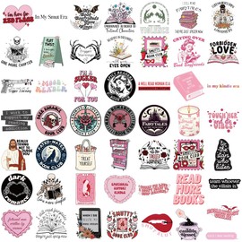 CharmeFleur 50 Pack Romantic Book Stickers for Kindle, Holographic Bookish Sticker Set Reading Glitter Vinyl Decals for Laptop E-Readers Water Bottles Journal