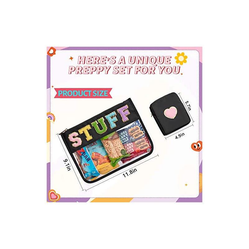 Bolsa de cosméticos, 2 bolsas de maquillaje con letras, Negro