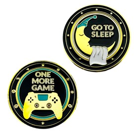 One More Game vs. Go to Sleep Flip Coin – Gamer Decision Coin – Video Game Challenge Coin – Gold & Black Enamel – Brass Collector’s Token – Gaming Gift for Him, Birthday, Christmas, Stocking Stuffer