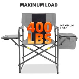 Foristrail Director Camping Chair Set of 2 with Cooler Bag & Foldable Side Tray - 400lbs Heavy Duty Outdoor Folding Lawn Chair, Portable Camp Chair for Fishing/Backyard (Black & Gray)