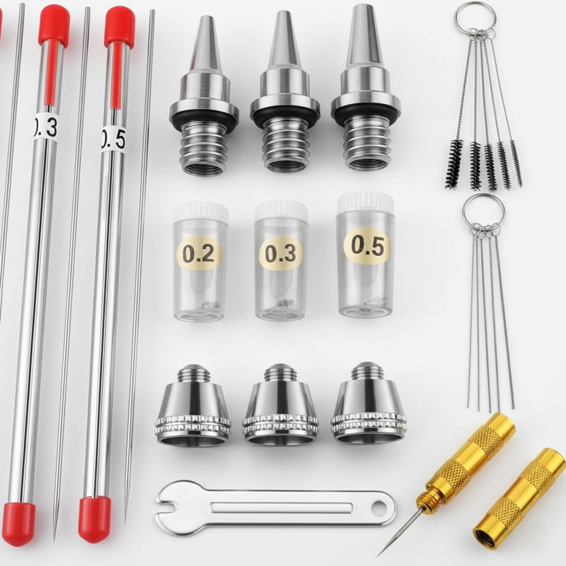 21 Pcs Airbrush Nozzle Cap & Needle Replacement Kit