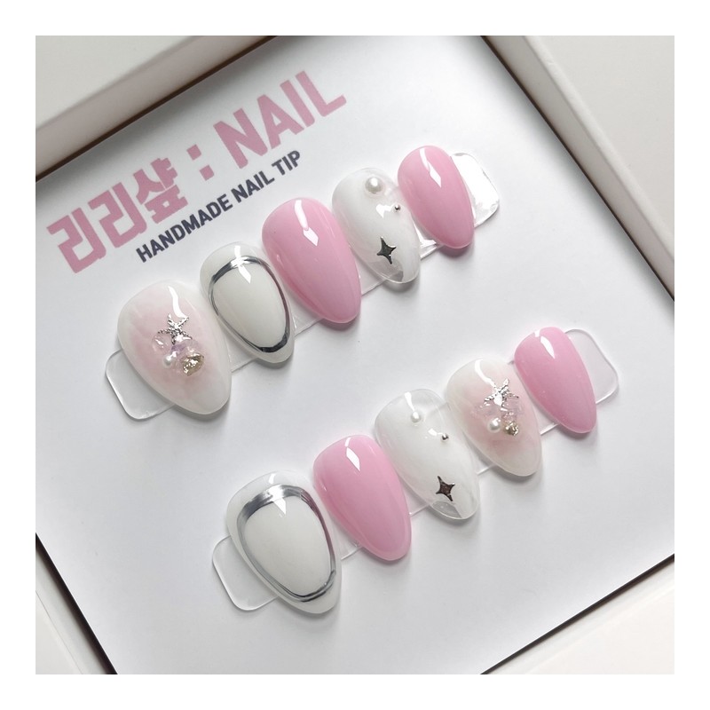Modern Greek handmade nail tips - Coffin / 모던그릭 수제네일팁