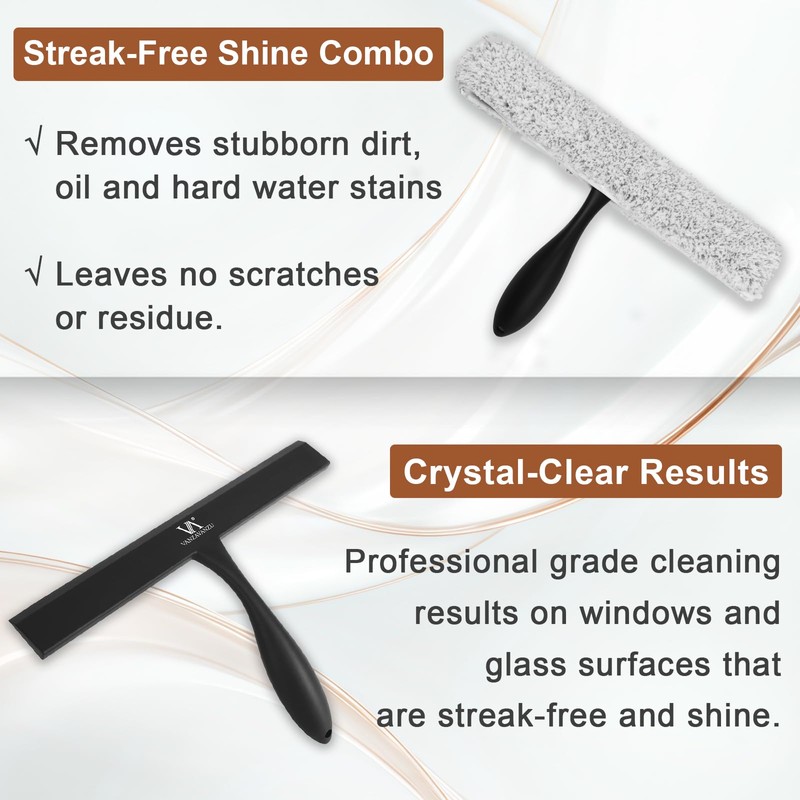 Shower Squeegee for Glass Doors & Microfiber Scrubber Kit 11Inch