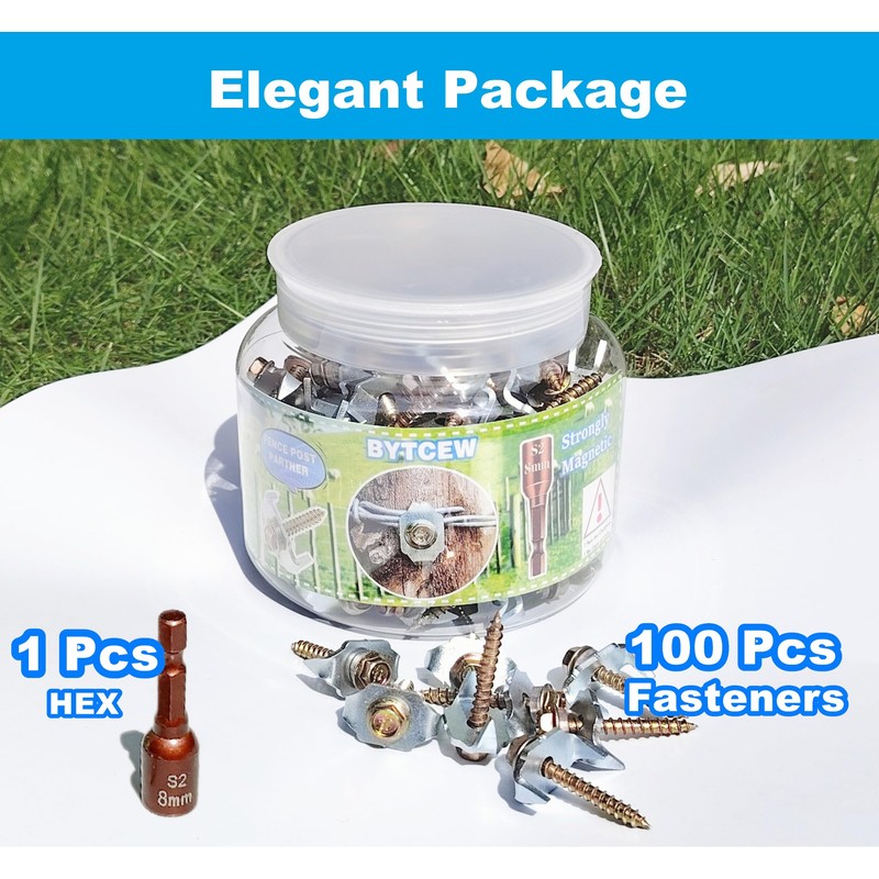 Bytcew 100 Pcs Fencing Fasteners Post Screw with Wire Fixer,