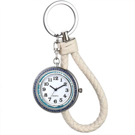 JewelryWe Carabiner Watch Pocket Watch with Carabiner Key Ring Analogue Quartz Fob Watch for Doctors Nurses Paramedics Outdoor, Leather - White, Festive Occasions
