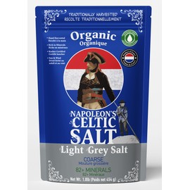 Napoleon's Celtic Salt - Celtic Salt Organic 82 Minerals Coarse, 1.0lb Resealable Bag, Celtic Salt, Naturally Moist, Hand Harvested, Unrefined French Sea Salt, 100% Natural (1.0lb Grey Coarse) Pack of 1