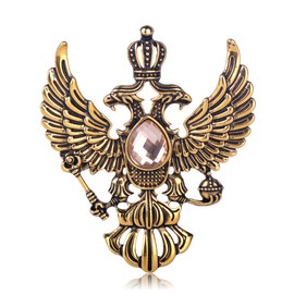 MECHOSEN Antique Men's Brooch, Hawk and Wings Bird Crown Holy Roman Empire Russian National Emblem Coat of Arms Cool Crystal Large Fashion Lapel Pin Safety Pin Badge Pin Brooch Pin Gothic Old Gold