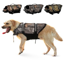 Kosgraiy Dog Life Jacket Camouflage Dog Life Vest with Reflective Strips,High Buoyancy Adjustable Dogs Safety Swim Vest with Rescue Handle for Swimming and Boating,Camo-2,S