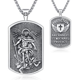 Thanches St Michael Necklace for Men Women, 925 Sterling Silver Rectangle Saint Archangel Michael Necklace Pendant Patron Courage and Protection Amulet Religious Jewelry Gifts, Small, Sterling Silver,