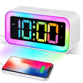 RGB Alarm Clock for Kids,Adjustable Brightness10%-100%,Dual Alarm, Sound Control, Bedside Alarm Clock USB Mains Powered,Light Alarm Clock for Teens, Heavy Sleepers,Adults