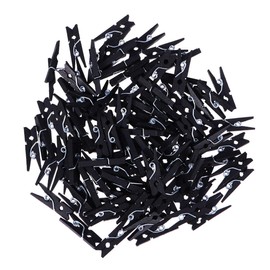VORCOOL 100 Pieces Mini Wooden Pegs, Natural Wooden Clothes Pegs, Photo Clips for DIY Craft Decoration (Black)