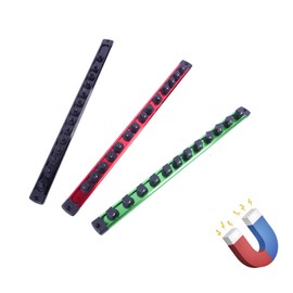 CXPRO Magnetic Socket Holder Organizer Set: 3-Piece 1/4, 3/8, 1/2 Drive Socket Trays Socket, 360° Swivel Clips Socket Holder Kit, For Automotive Mechanic Garage (Black Red Green)