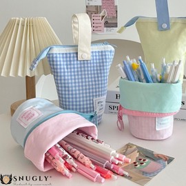 snugly 大容量 ペンケース 多機能 筆箱 ツールペンケース ペン入れケース 文房具収納ポーチ おしゃれ シンプル 仕切り 立つ 縦 持ち運び 小物収納 小学生 中学生 高校生 大学生 社会人用 誕生日 プレゼント (ブルー)