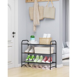 Kitsure Shoe Rack - Stainless Steel Shoe Organizer, Sturdy Shoe Rack for Closet and Front Door Entrance, Free Standing Shoe Shelf, Closet Organizers and Storage, 25.6" Wide - 3 Tier, Black