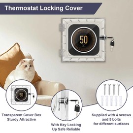 Thermostat Cover with Lock, Wall Mounted Acrylic Thermostat Guard Box with 4pcs Screws & Bolts, Transparent Thermostat Protective Cover for Restaurants School Ac Panel (#1 Keylock(Square）)