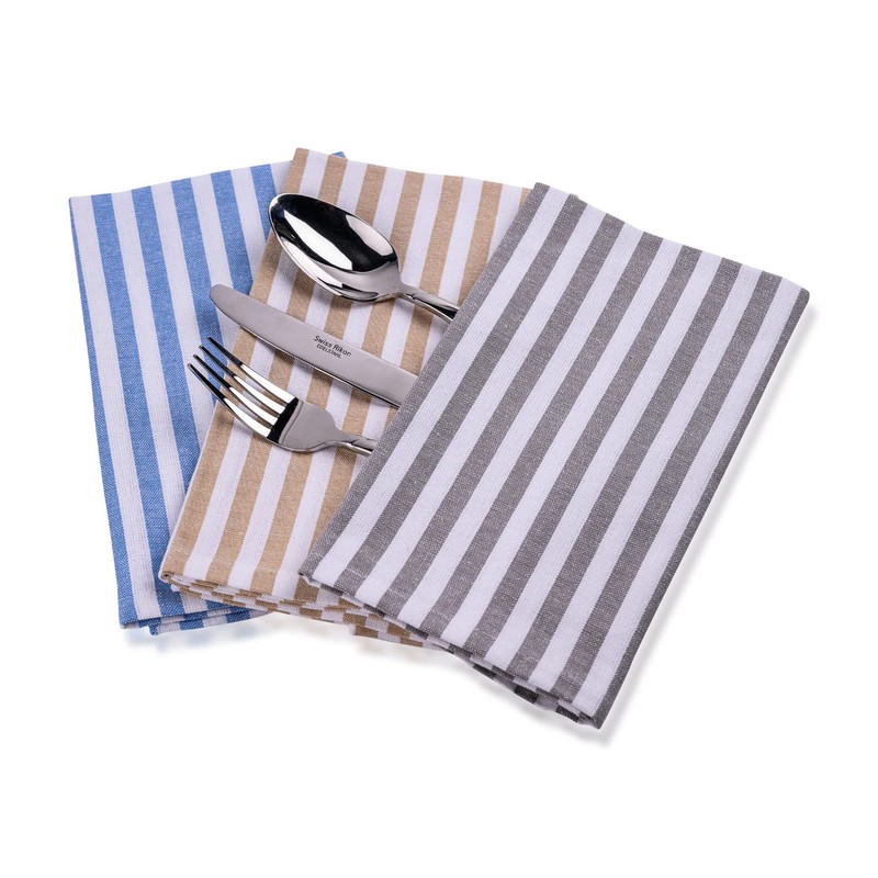 mon bijou® - 6 pleasantly soft fabric napkins, grey-white stripes,