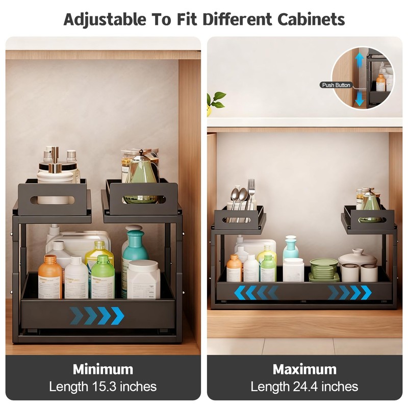 Buwico Expandable under cabinet organizer, 2-Tier under sink organizer with