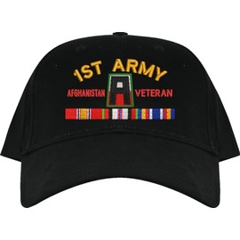 MilitaryBest First Army Afghanistan Veteran Imported Low Profile Black Embroidered Cap with Ribbons