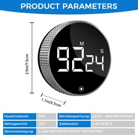 CNMTCCO Digital Kitchen Timer Magnetic Egg Timer with LED Display, Countdown Countup Kitchen Timer for Cooking Baking Learning Fitness Sports (Black)