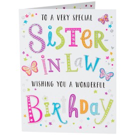 Piccadilly Greetings Modern Birthday Card Sister in Law - 8 x 6 inches - Regal Publishing, black|pink|yellow|green|grey