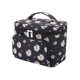 Travel Daisy Make Up Organiser Bag Portable Cosmetic Pouch Large Toiletry Wash Bag Makeup Brush Bag Pencil Storage Case for Women Black