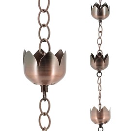 Arcadia Garden Products RC04 Rain Chain, Bronze Metal with Brushed Copper-Lotus Blossom