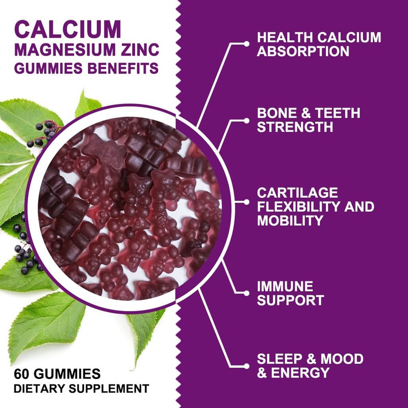 Calcium Magnesium Zinc Gummies with High Absorption Magnesium Glycinate 300mg,