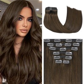 Clip in Hair Extensions 120 Grams/4.2 Ounce 100% Brazilian Remy Human Hair Extensions 9A Thickened Soft Silky Straight for Fashion Women 7pcs 17clips Full Head(20Inch Medium Brown #4)